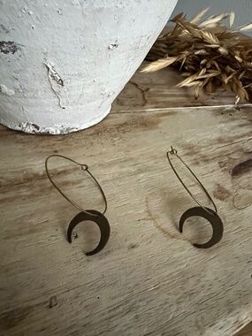 Boho Celestial Brass Crescent Moon Hoop Earrings